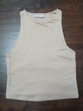 Sincerely Jules Beige Sleeveless Wide Strap Round Neck Jersey Tank Top XS